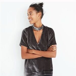 Madewell Choker Velvet Tee XS in Gray/green